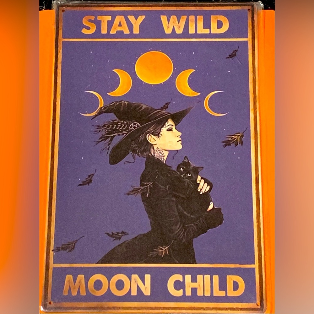Witch beware of the cat metal tin poster